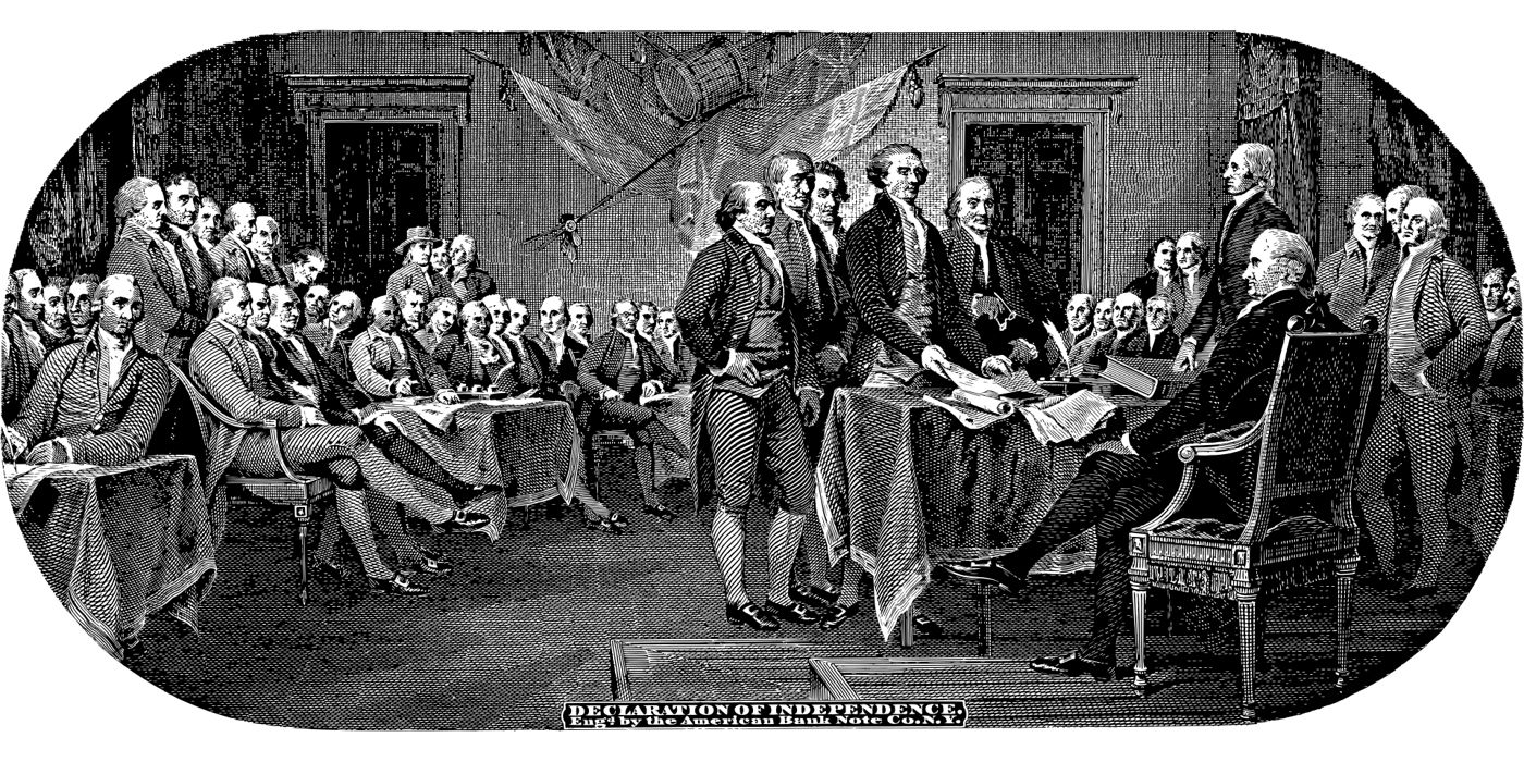 Engraving of the Declaration of Independence being presented to Congress, 1776